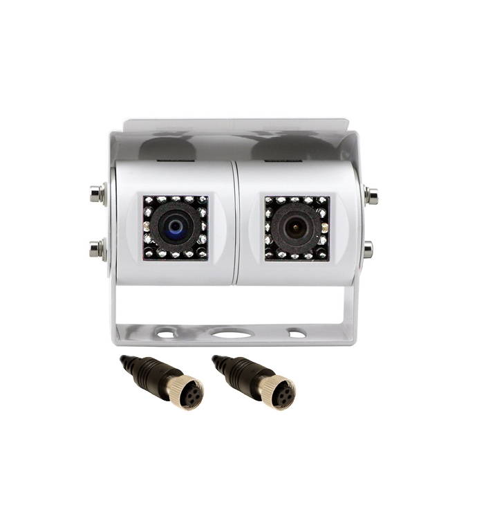 InCarTec | Dual Lens heavy duty rear view camera with adjustable bracket for Vans/ Motorhomes NTSC (WHITE) ( CVC-UNI-330 )