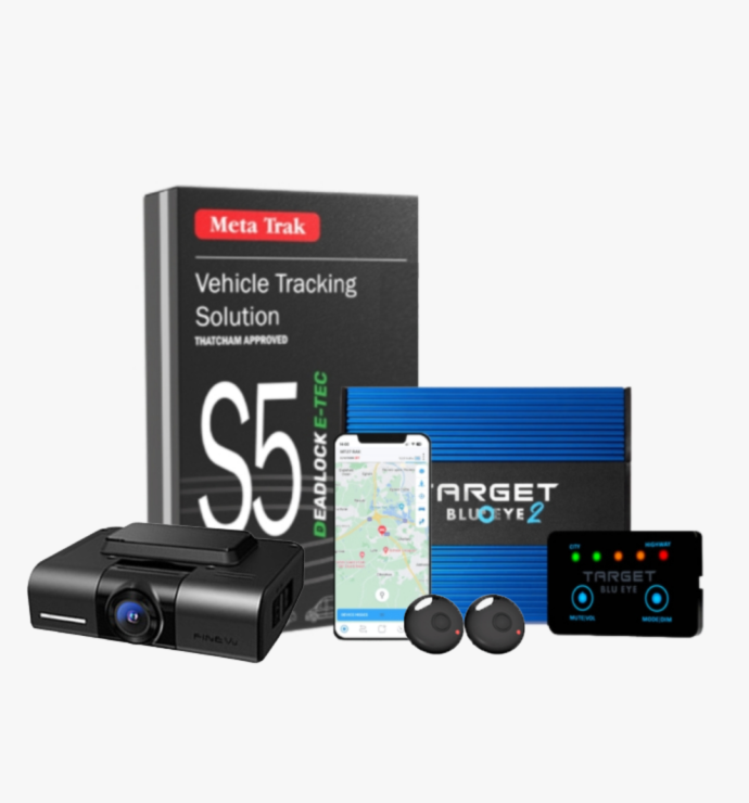 Meta Trak S5 Deadlock E-TEC, FineVu GX400 Front Only 32Gb Hardwire and Target Blu Eye 2 (LCD Version)