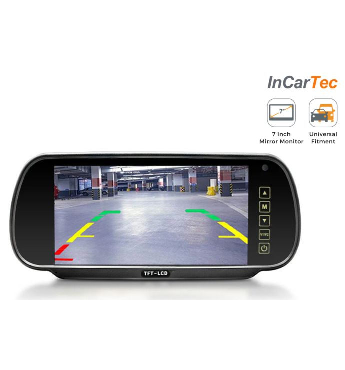 InCarTec | 7 inch TFT/LCD rear view clip-on vehicle mirror monitor for reverse view cameras ( M-738 )