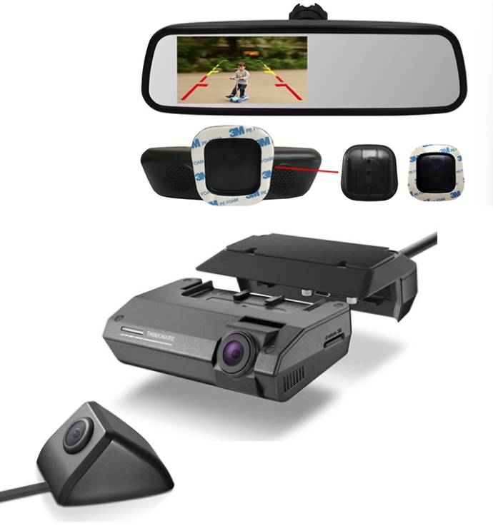 Thinkware | Dash Cam F790 With External Side Camera & InCarTech 4.5 inch Rear view mirror monitor (Universal Window Mount)