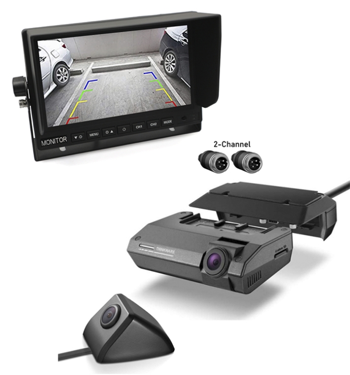 Thinkware | Dash Cam F790 With External Side Camera & InCarTech 7 inch Rear View Camera Monitor/Screen (4 PIN Connection)